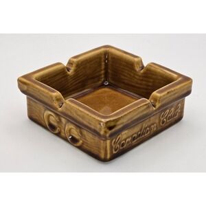 Vintage Canadian Club Whiskey Ceramic Brown‎ Ashtray 4 Place Square 4.25"x4.25"